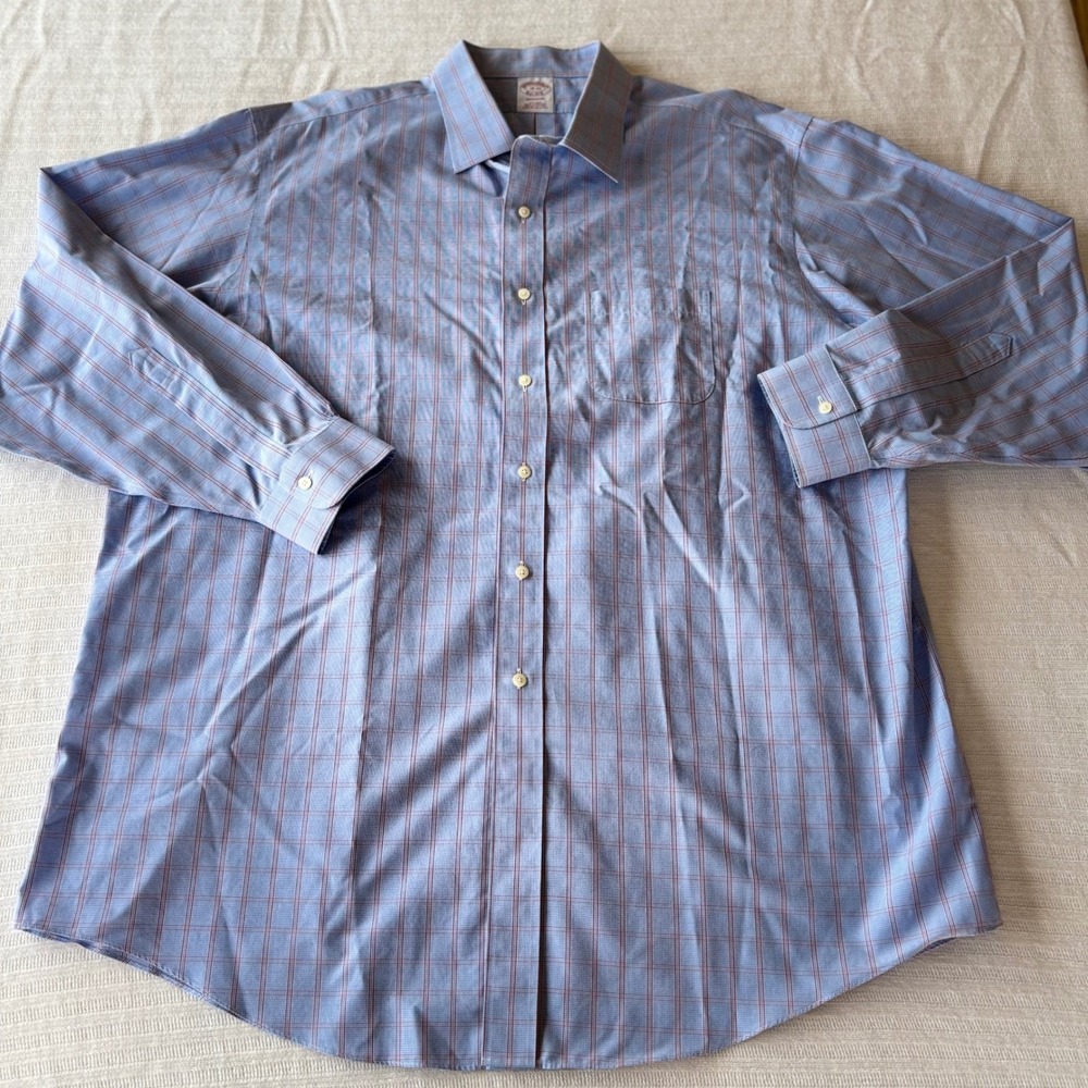 Brooks Brothers Madison Non-Iron Dress Shirt‎ Blue Red Check 18-35 Supima Cotton